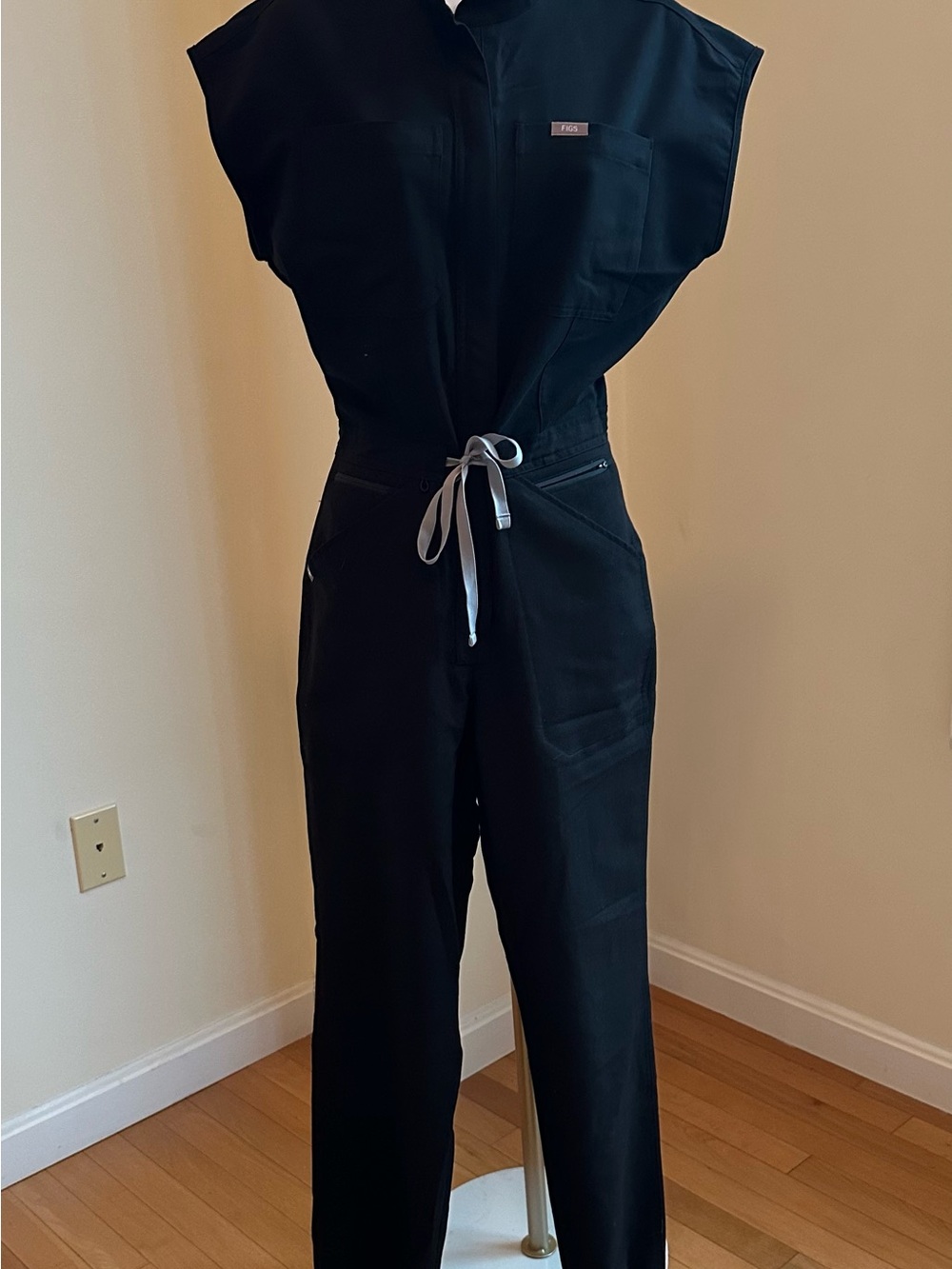 Figs Black Utility Jumpsuit with Drawstring Waist